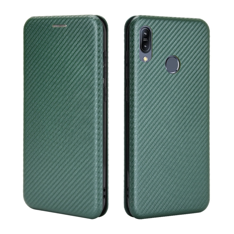 For Asus Zenfone Max (M2) ZB633KL Carbon Fiber Texture Horizontal Flip TPU + PC + PU Leather Case with Card Slot