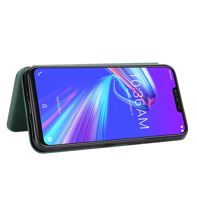 For Asus Zenfone Max (M2) ZB633KL Carbon Fiber Texture Horizontal Flip TPU + PC + PU Leather Case with Card Slot