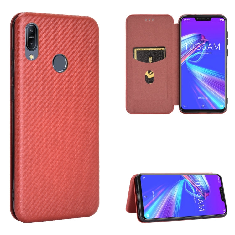 For Asus Zenfone Max (M2) ZB633KL Carbon Fiber Texture Horizontal Flip TPU + PC + PU Leather Case with Card Slot