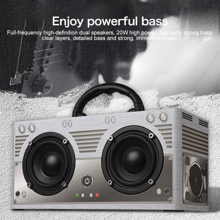 W9 Portable Retro Wooden Bluetooth Speaker, Support TF Card & 3.5mm AUX(Retro Silver)