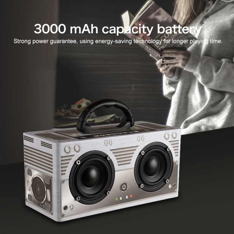 W9 Portable Retro Wooden Bluetooth Speaker, Support TF Card & 3.5mm AUX(Retro Silver)