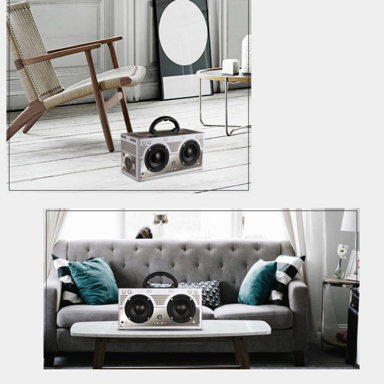 W9 Portable Retro Wooden Bluetooth Speaker, Support TF Card & 3.5mm AUX(Retro Silver)