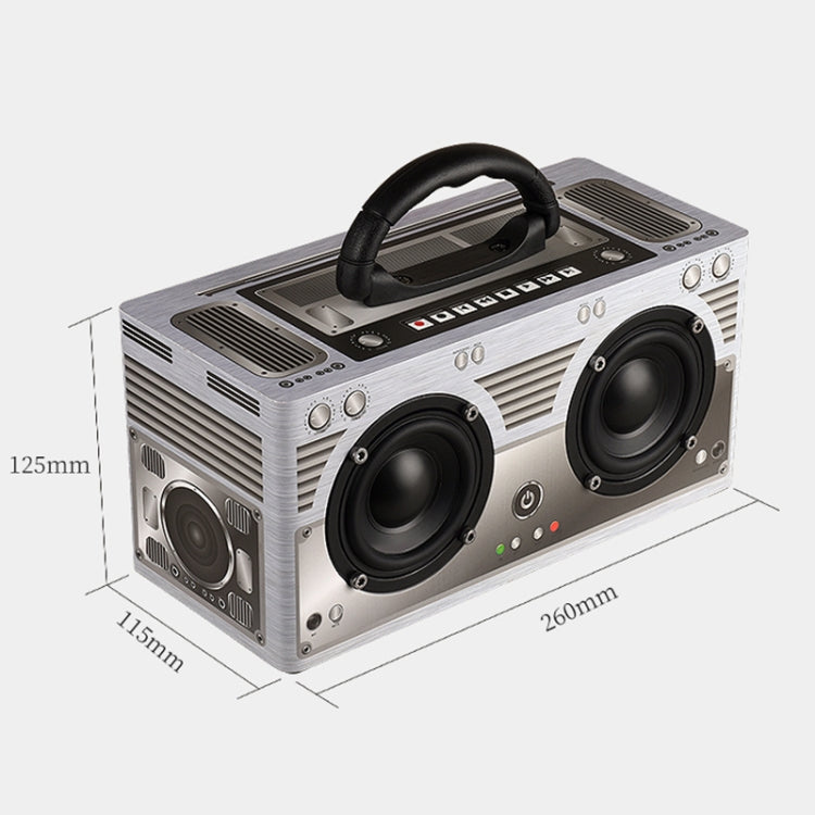 W9 Portable Retro Wooden Bluetooth Speaker, Support TF Card & 3.5mm AUX(Retro Silver)