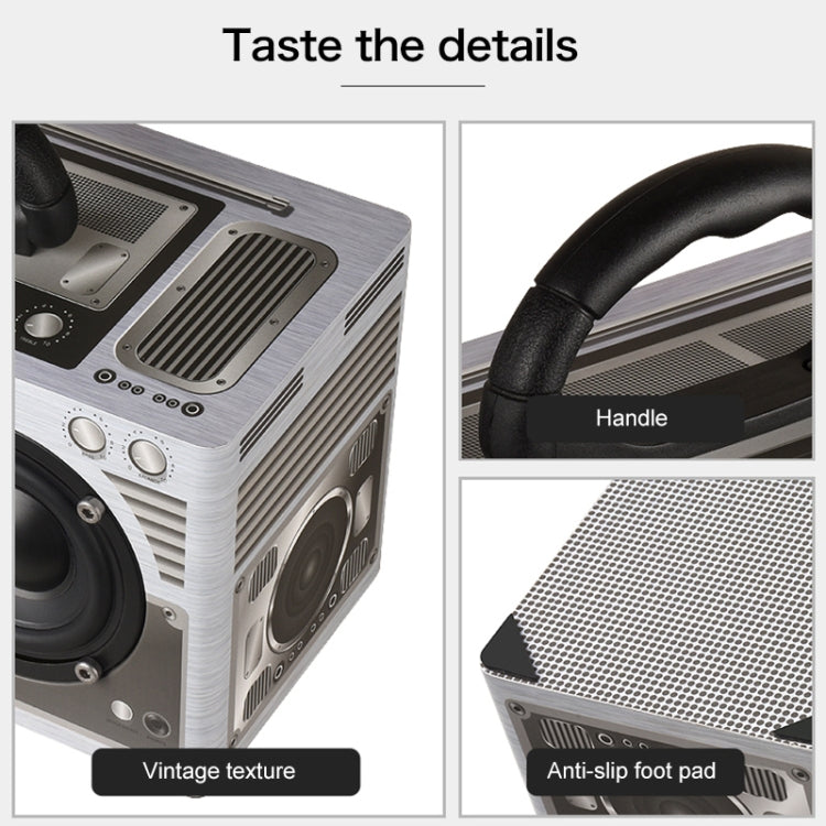 W9 Portable Retro Wooden Bluetooth Speaker, Support TF Card & 3.5mm AUX(Retro Silver)