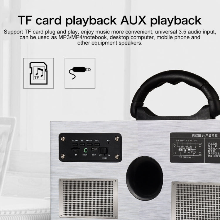 W9 Portable Retro Wooden Bluetooth Speaker, Support TF Card & 3.5mm AUX(Retro Silver)