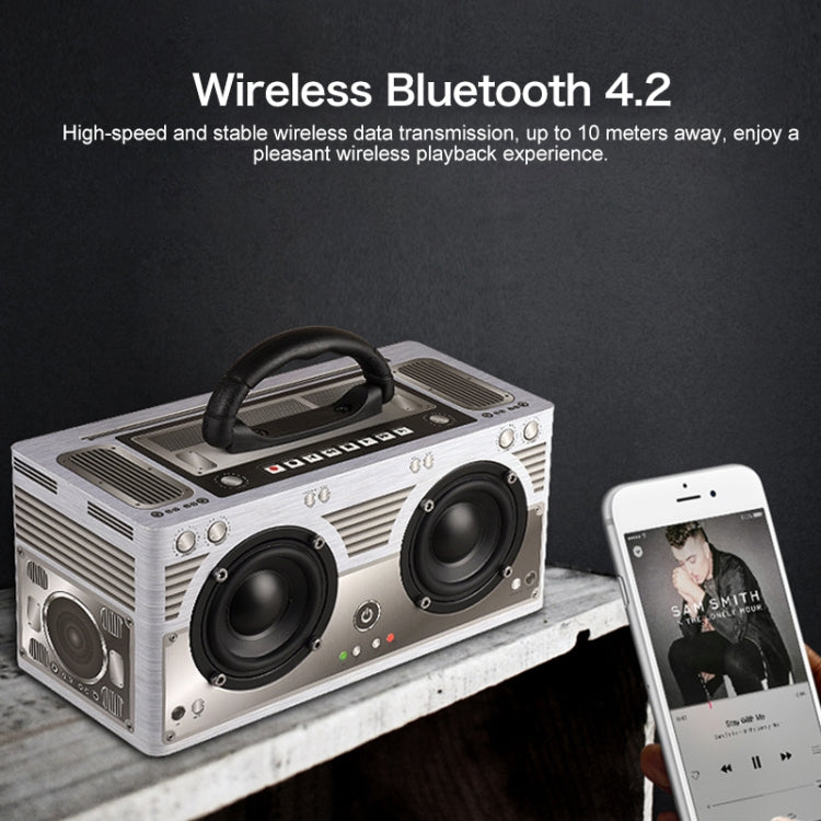 W9 Portable Retro Wooden Bluetooth Speaker, Support TF Card & 3.5mm AUX(Retro Silver)