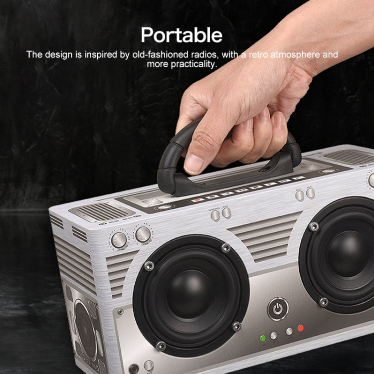 W9 Portable Retro Wooden Bluetooth Speaker, Support TF Card & 3.5mm AUX(Retro Silver)
