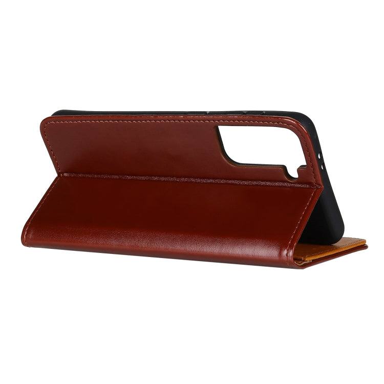 For Samsung Galaxy S21 5G 3-Color Pearl Texture Magnetic Buckle Horizontal Flip PU Leather Case with Card Slots & Wallet & Holder