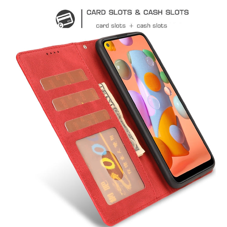 For Samsung Galaxy A11 Fantasy Classic Skin-feel Calfskin Texture Magnetic Buckle Horizontal Flip PU Leather Case with Holder & Card Slot & Wallet