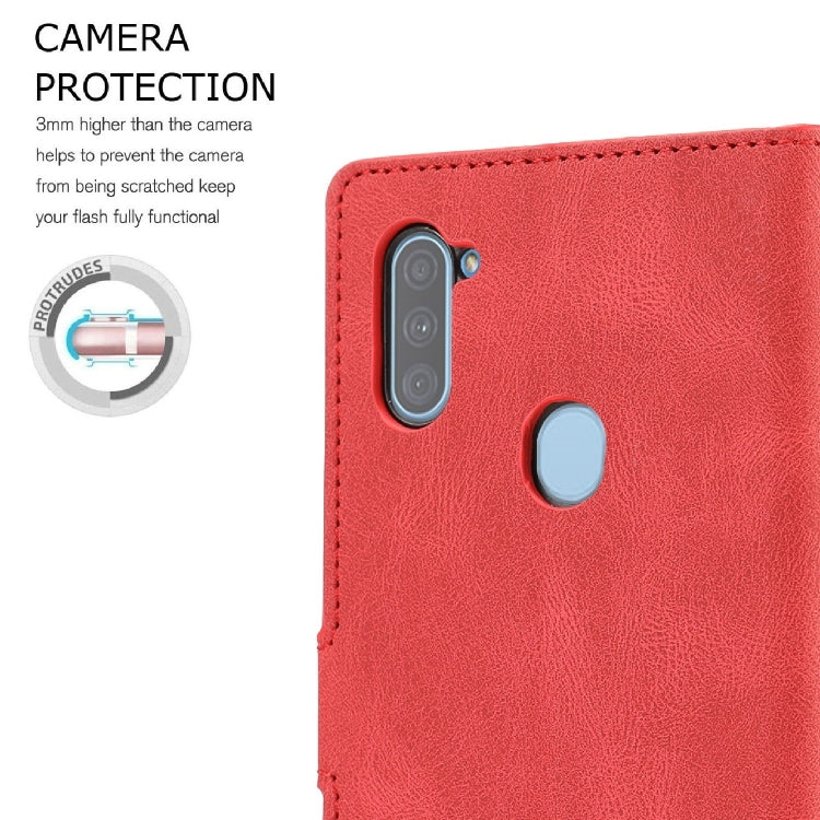 For Samsung Galaxy A11 Fantasy Classic Skin-feel Calfskin Texture Magnetic Buckle Horizontal Flip PU Leather Case with Holder & Card Slot & Wallet