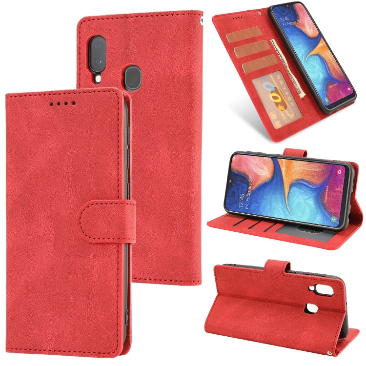 For Samsung Galaxy A20e Fantasy Classic Skin-feel Calfskin Texture Magnetic Buckle Horizontal Flip PU Leather Case with Holder & Card Slot & Wallet