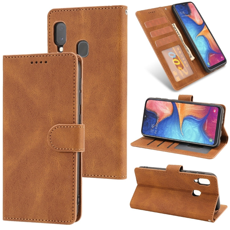 For Samsung Galaxy A20e Fantasy Classic Skin-feel Calfskin Texture Magnetic Buckle Horizontal Flip PU Leather Case with Holder & Card Slot & Wallet