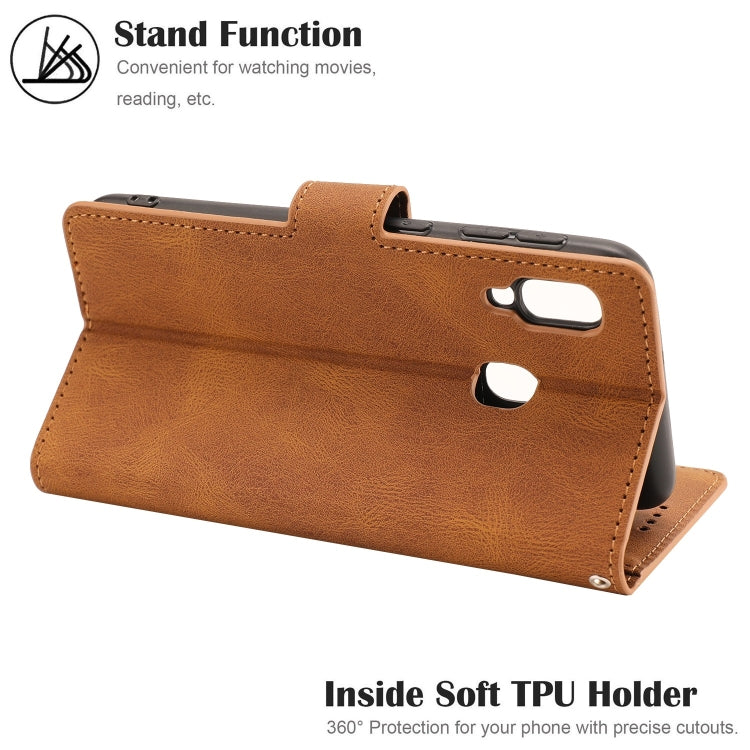For Samsung Galaxy A20e Fantasy Classic Skin-feel Calfskin Texture Magnetic Buckle Horizontal Flip PU Leather Case with Holder & Card Slot & Wallet