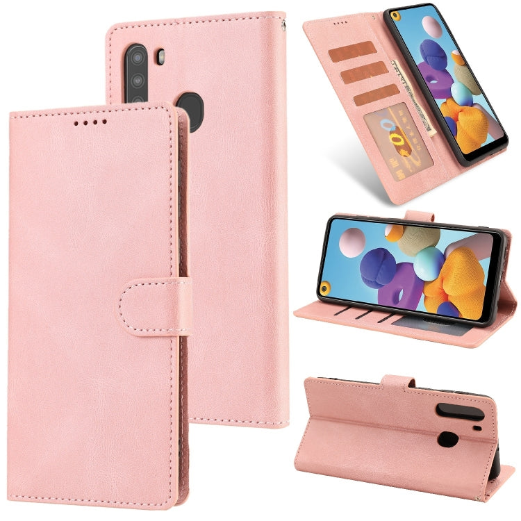 For Samsung Galaxy A21 Fantasy Classic Skin-feel Calfskin Texture Magnetic Buckle Horizontal Flip PU Leather Case with Holder & Card Slot & Wallet