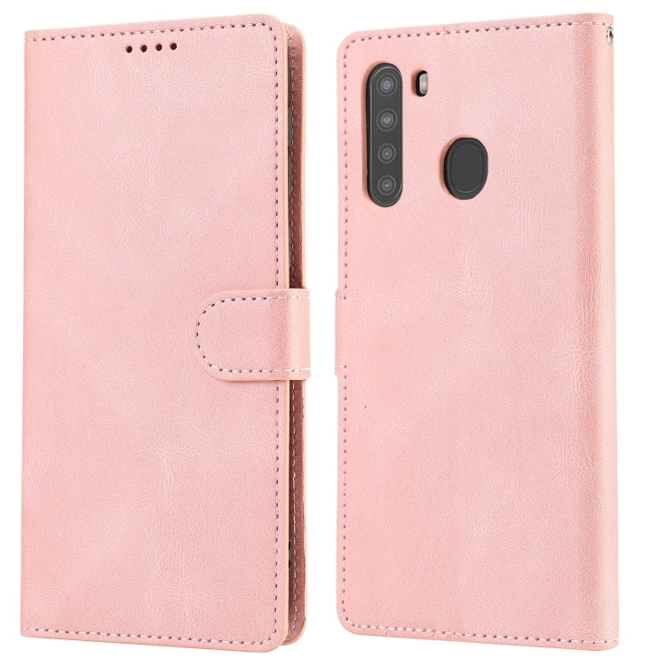 For Samsung Galaxy A21 Fantasy Classic Skin-feel Calfskin Texture Magnetic Buckle Horizontal Flip PU Leather Case with Holder & Card Slot & Wallet