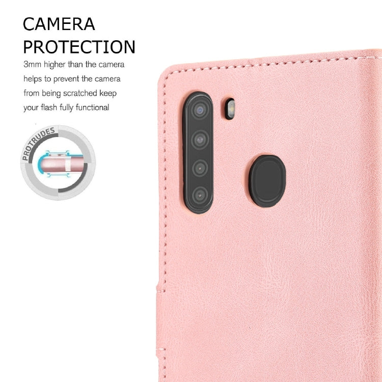 For Samsung Galaxy A21 Fantasy Classic Skin-feel Calfskin Texture Magnetic Buckle Horizontal Flip PU Leather Case with Holder & Card Slot & Wallet