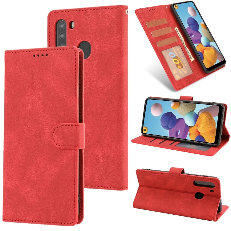 For Samsung Galaxy A21 Fantasy Classic Skin-feel Calfskin Texture Magnetic Buckle Horizontal Flip PU Leather Case with Holder & Card Slot & Wallet