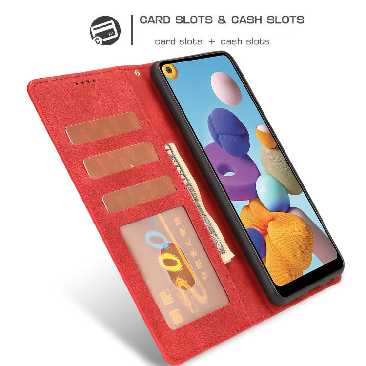 For Samsung Galaxy A21 Fantasy Classic Skin-feel Calfskin Texture Magnetic Buckle Horizontal Flip PU Leather Case with Holder & Card Slot & Wallet