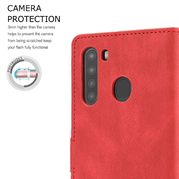 For Samsung Galaxy A21 Fantasy Classic Skin-feel Calfskin Texture Magnetic Buckle Horizontal Flip PU Leather Case with Holder & Card Slot & Wallet