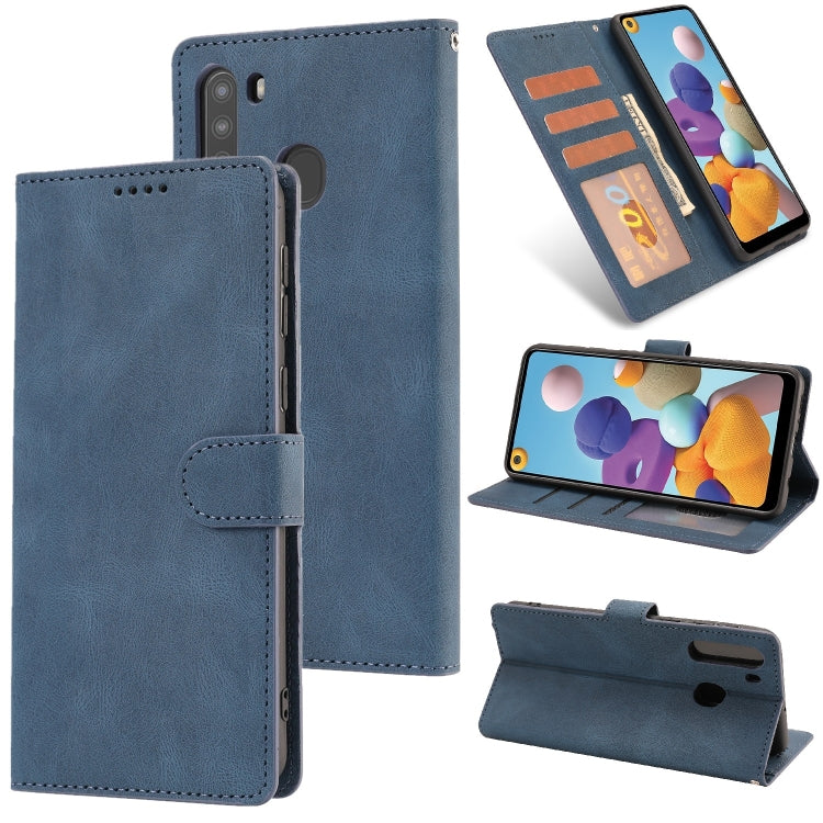 For Samsung Galaxy A21 Fantasy Classic Skin-feel Calfskin Texture Magnetic Buckle Horizontal Flip PU Leather Case with Holder & Card Slot & Wallet