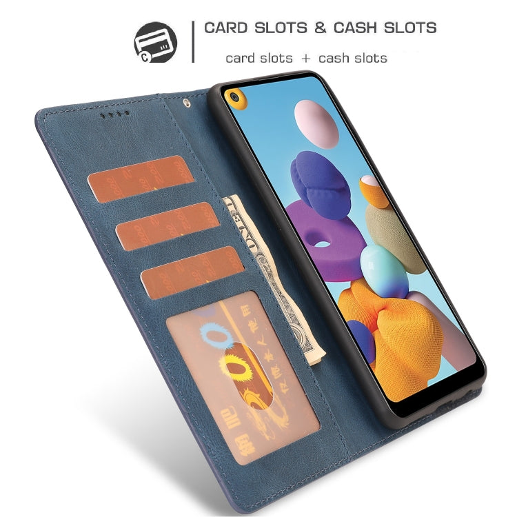 For Samsung Galaxy A21 Fantasy Classic Skin-feel Calfskin Texture Magnetic Buckle Horizontal Flip PU Leather Case with Holder & Card Slot & Wallet