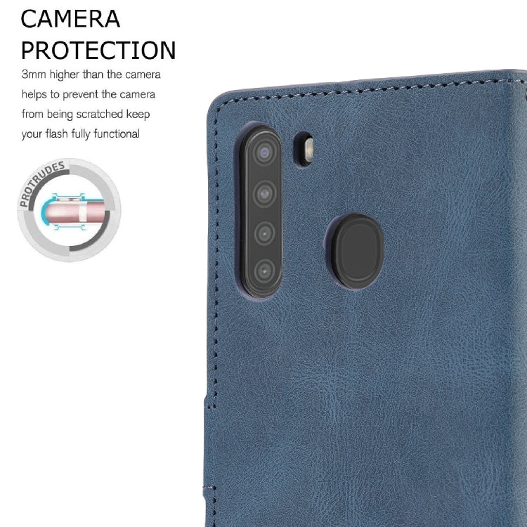 For Samsung Galaxy A21 Fantasy Classic Skin-feel Calfskin Texture Magnetic Buckle Horizontal Flip PU Leather Case with Holder & Card Slot & Wallet