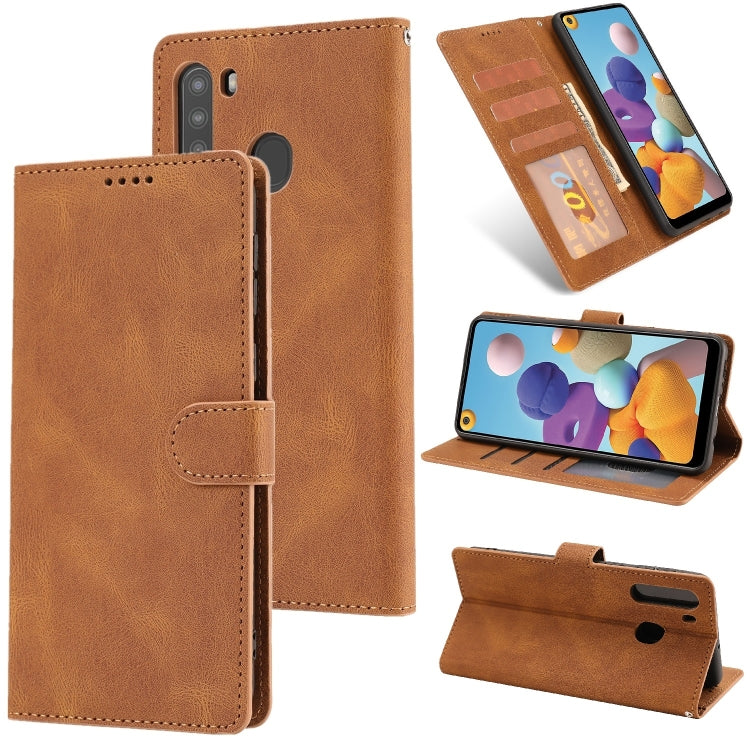 For Samsung Galaxy A21 Fantasy Classic Skin-feel Calfskin Texture Magnetic Buckle Horizontal Flip PU Leather Case with Holder & Card Slot & Wallet
