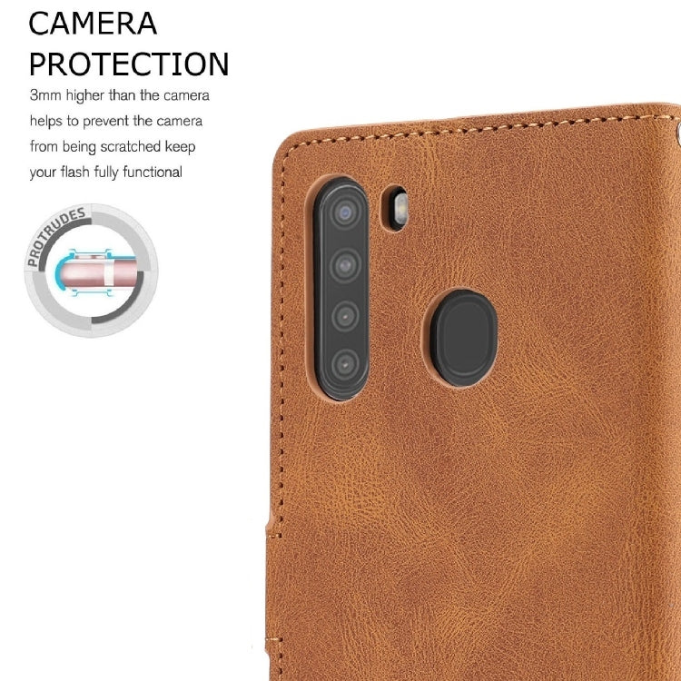 For Samsung Galaxy A21 Fantasy Classic Skin-feel Calfskin Texture Magnetic Buckle Horizontal Flip PU Leather Case with Holder & Card Slot & Wallet