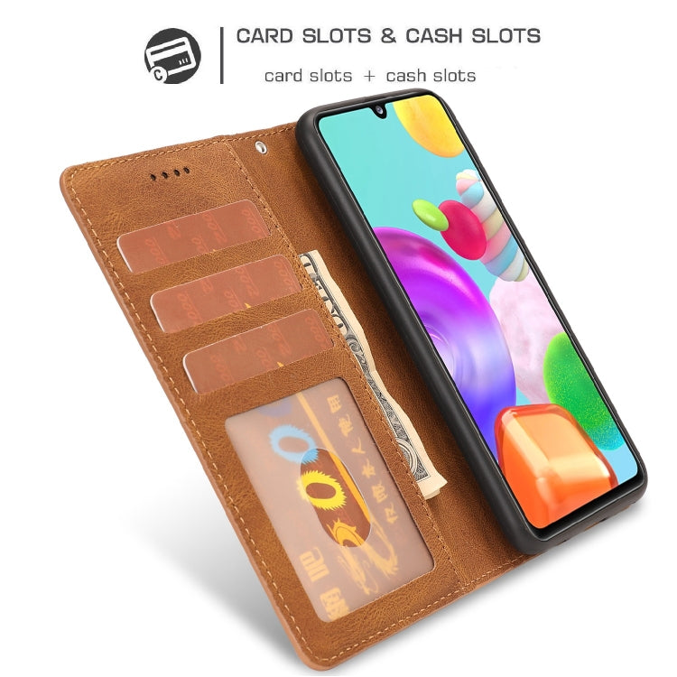 For Samsung Galaxy A41 Fantasy Classic Skin-feel Calfskin Texture Magnetic Buckle Horizontal Flip PU Leather Case with Holder & Card Slot & Wallet