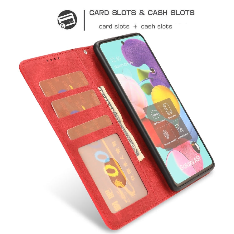 For Samsung Galaxy A51 Fantasy Classic Skin-feel Calfskin Texture Magnetic Buckle Horizontal Flip PU Leather Case with Holder & Card Slot & Wallet
