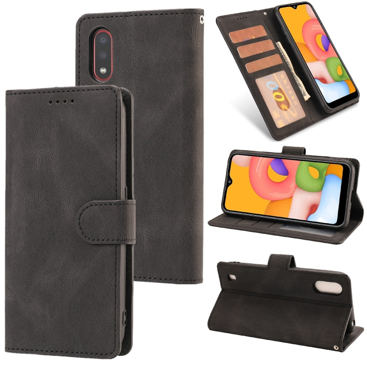 For Samsung Galaxy A01 (EU Version) Fantasy Classic Skin-feel Calfskin Texture Magnetic Buckle Horizontal Flip PU Leather Case with Holder & Card Slot & Wallet