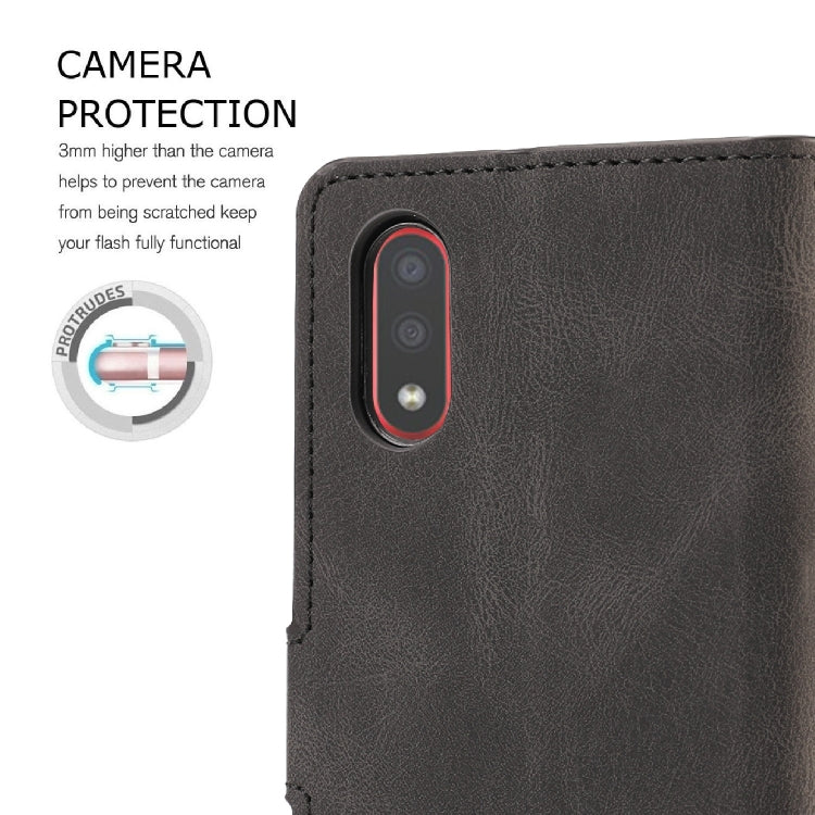 For Samsung Galaxy A01 (EU Version) Fantasy Classic Skin-feel Calfskin Texture Magnetic Buckle Horizontal Flip PU Leather Case with Holder & Card Slot & Wallet