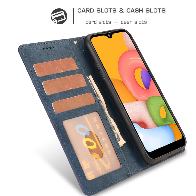 For Samsung Galaxy A01 (EU Version) Fantasy Classic Skin-feel Calfskin Texture Magnetic Buckle Horizontal Flip PU Leather Case with Holder & Card Slot & Wallet
