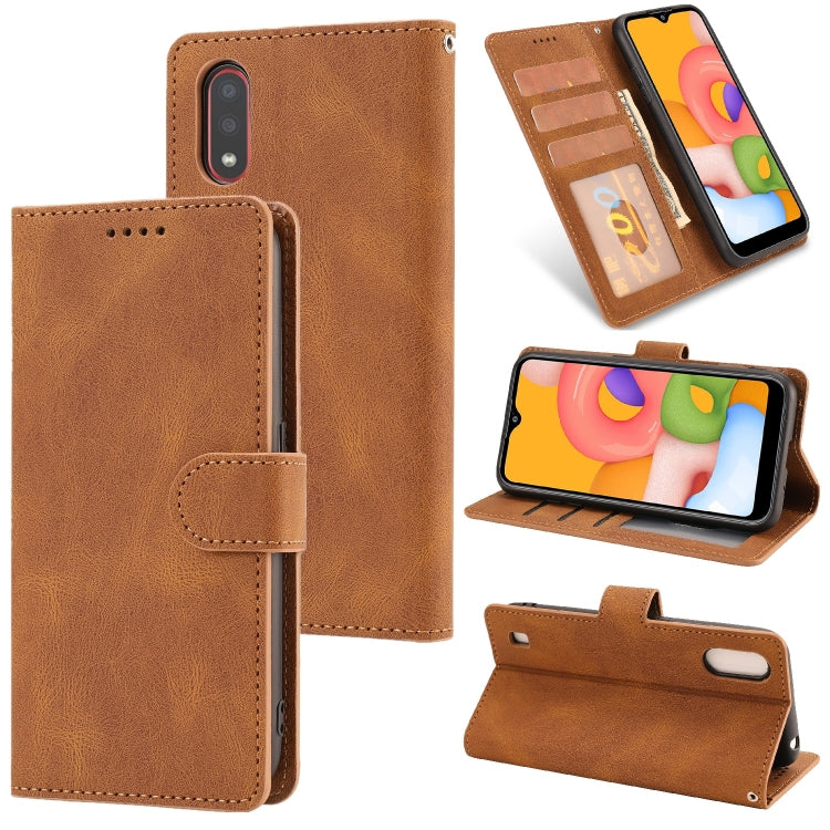 For Samsung Galaxy A01 (EU Version) Fantasy Classic Skin-feel Calfskin Texture Magnetic Buckle Horizontal Flip PU Leather Case with Holder & Card Slot & Wallet