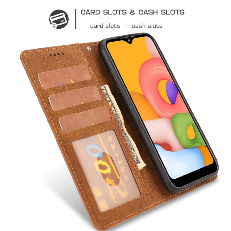 For Samsung Galaxy A01 (EU Version) Fantasy Classic Skin-feel Calfskin Texture Magnetic Buckle Horizontal Flip PU Leather Case with Holder & Card Slot & Wallet
