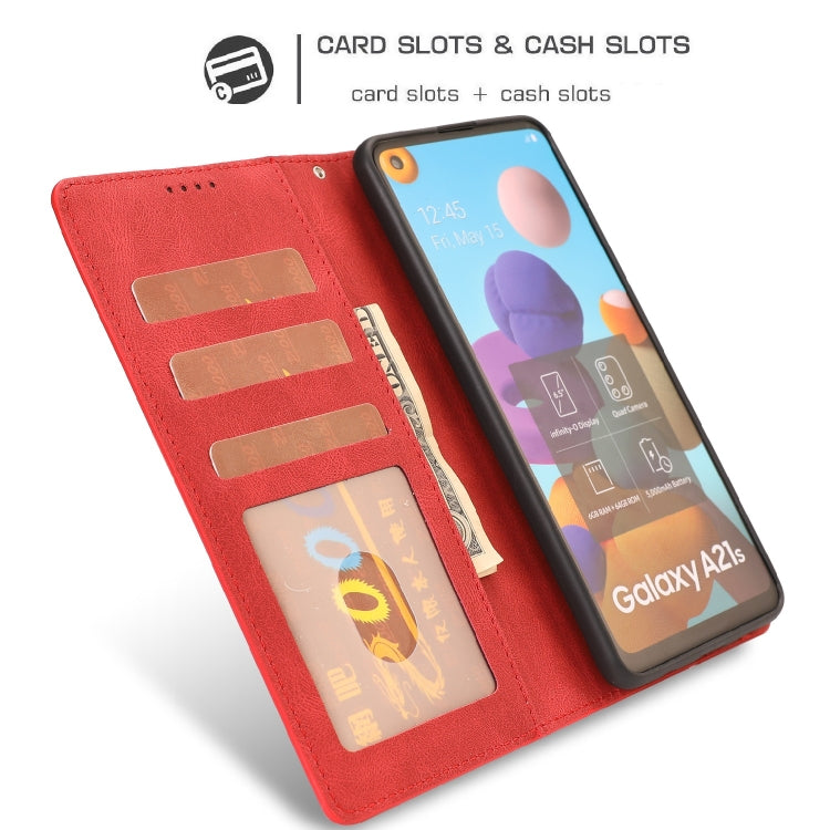 For Samsung Galaxy A21s Fantasy Classic Skin-feel Calfskin Texture Magnetic Buckle Horizontal Flip PU Leather Case with Holder & Card Slot & Wallet
