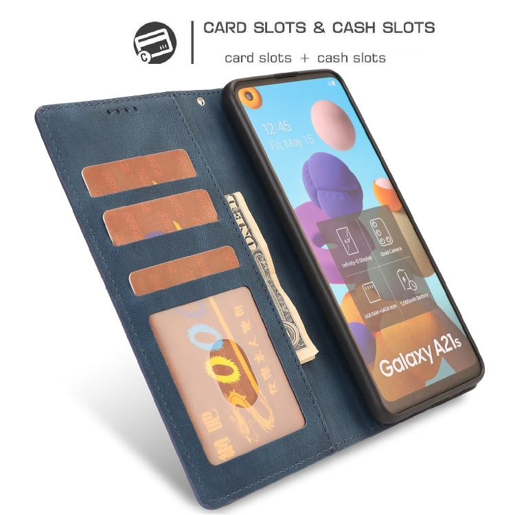 For Samsung Galaxy A21s Fantasy Classic Skin-feel Calfskin Texture Magnetic Buckle Horizontal Flip PU Leather Case with Holder & Card Slot & Wallet