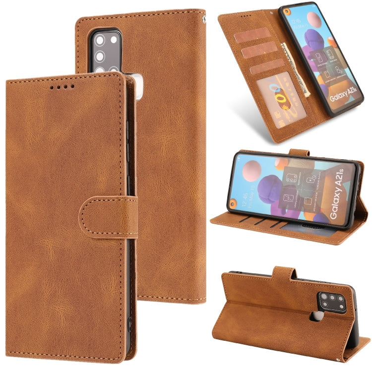 For Samsung Galaxy A21s Fantasy Classic Skin-feel Calfskin Texture Magnetic Buckle Horizontal Flip PU Leather Case with Holder & Card Slot & Wallet