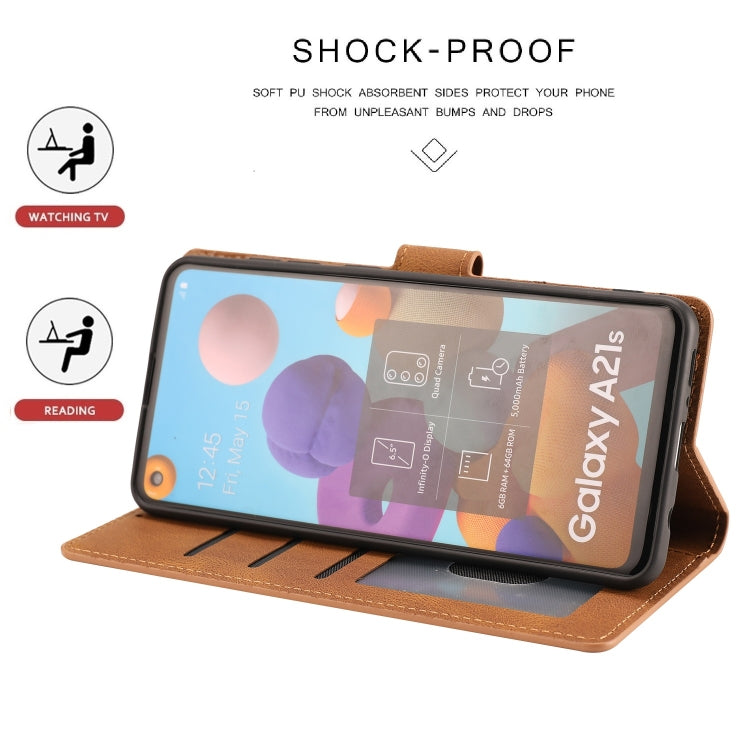 For Samsung Galaxy A21s Fantasy Classic Skin-feel Calfskin Texture Magnetic Buckle Horizontal Flip PU Leather Case with Holder & Card Slot & Wallet