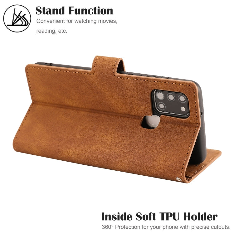 For Samsung Galaxy A21s Fantasy Classic Skin-feel Calfskin Texture Magnetic Buckle Horizontal Flip PU Leather Case with Holder & Card Slot & Wallet