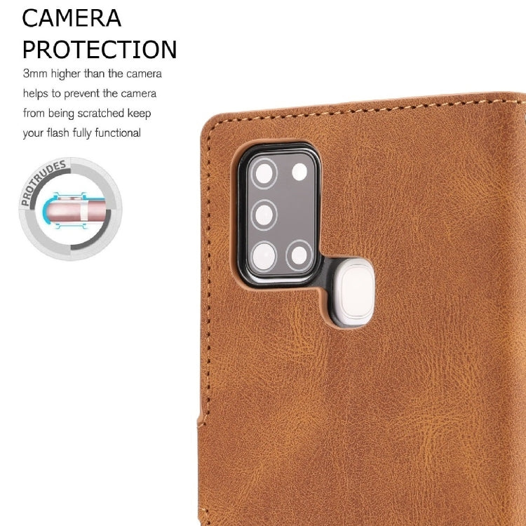 For Samsung Galaxy A21s Fantasy Classic Skin-feel Calfskin Texture Magnetic Buckle Horizontal Flip PU Leather Case with Holder & Card Slot & Wallet