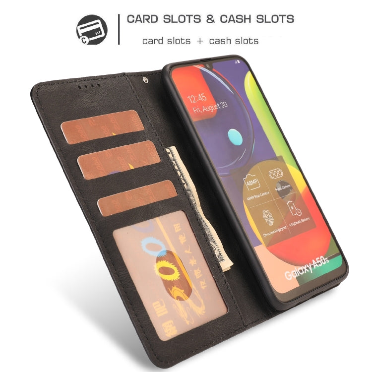 For Samsung Galaxy A50s Fantasy Classic Skin-feel Calfskin Texture Magnetic Buckle Horizontal Flip PU Leather Case with Holder & Card Slot & Wallet