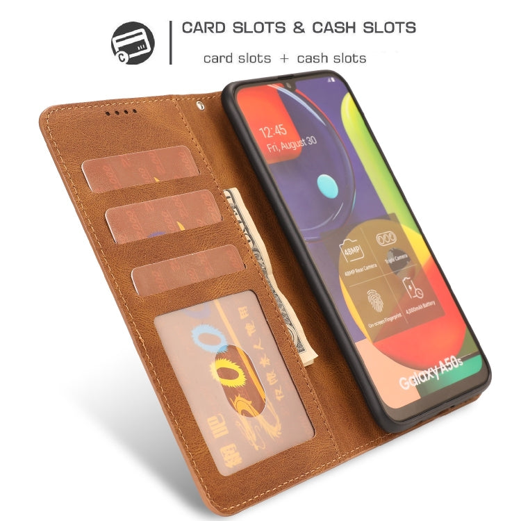 For Samsung Galaxy A50s Fantasy Classic Skin-feel Calfskin Texture Magnetic Buckle Horizontal Flip PU Leather Case with Holder & Card Slot & Wallet