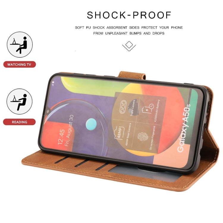 For Samsung Galaxy A50s Fantasy Classic Skin-feel Calfskin Texture Magnetic Buckle Horizontal Flip PU Leather Case with Holder & Card Slot & Wallet