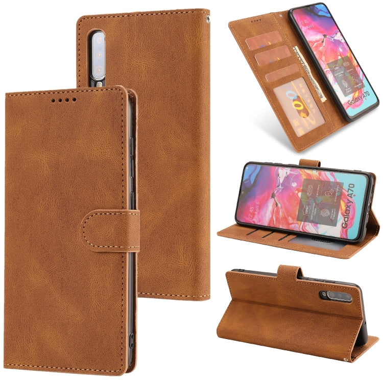 For Samsung Galaxy A70 Fantasy Classic Skin-feel Calfskin Texture Magnetic Buckle Horizontal Flip PU Leather Case with Holder & Card Slot & Wallet