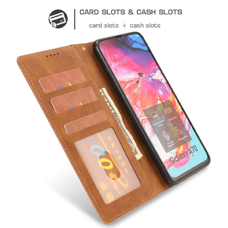For Samsung Galaxy A70 Fantasy Classic Skin-feel Calfskin Texture Magnetic Buckle Horizontal Flip PU Leather Case with Holder & Card Slot & Wallet