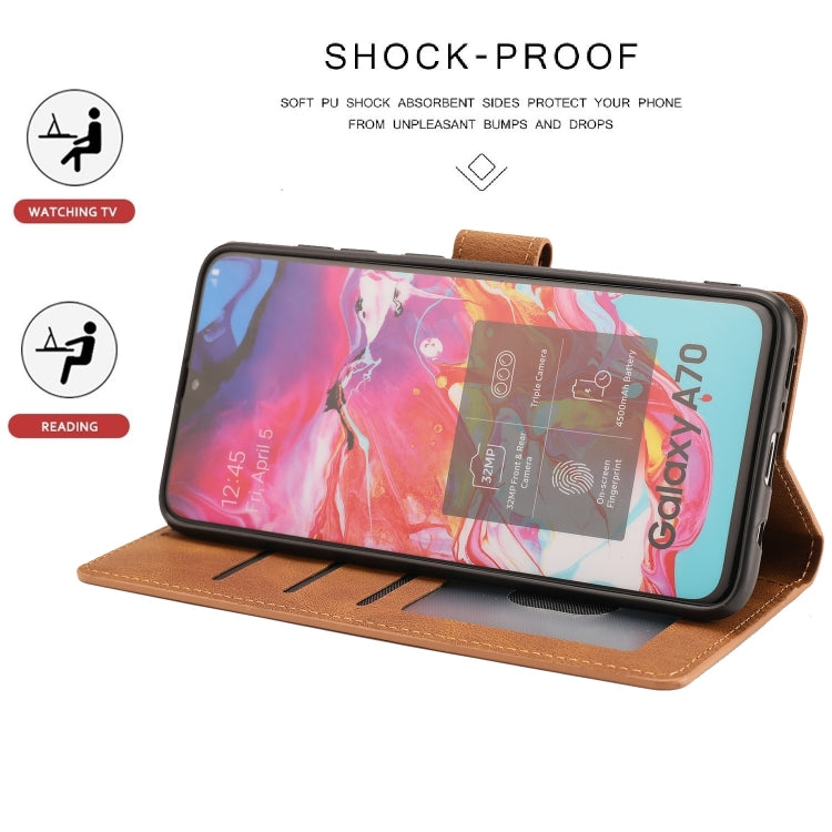 For Samsung Galaxy A70 Fantasy Classic Skin-feel Calfskin Texture Magnetic Buckle Horizontal Flip PU Leather Case with Holder & Card Slot & Wallet