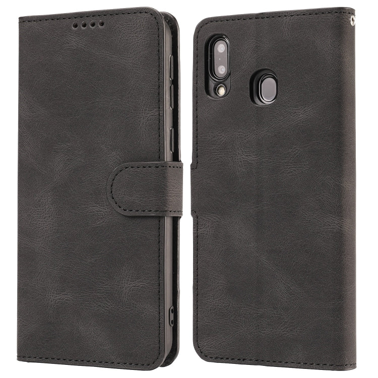 For Samsung Galaxy M20 Fantasy Classic Skin-feel Calfskin Texture Magnetic Buckle Horizontal Flip PU Leather Case with Holder & Card Slot & Wallet