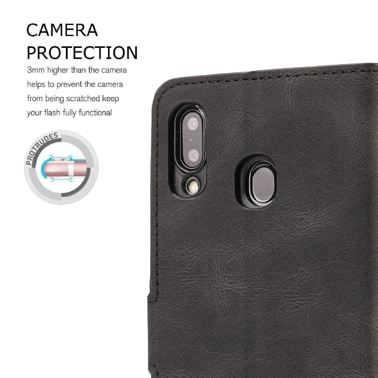 For Samsung Galaxy M20 Fantasy Classic Skin-feel Calfskin Texture Magnetic Buckle Horizontal Flip PU Leather Case with Holder & Card Slot & Wallet