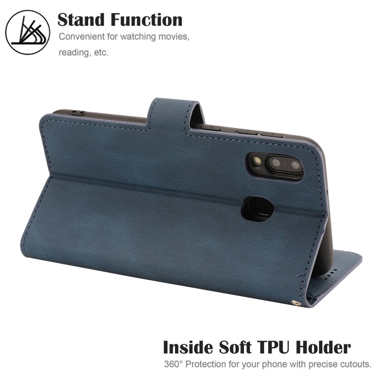 For Samsung Galaxy M20 Fantasy Classic Skin-feel Calfskin Texture Magnetic Buckle Horizontal Flip PU Leather Case with Holder & Card Slot & Wallet